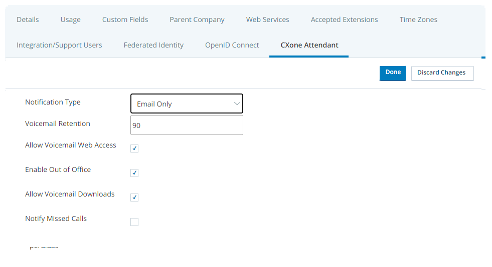 Configurações da unidade de negócios para CXone Attendant