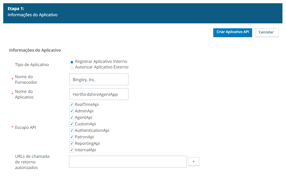 Imagem do formulário de registro da API