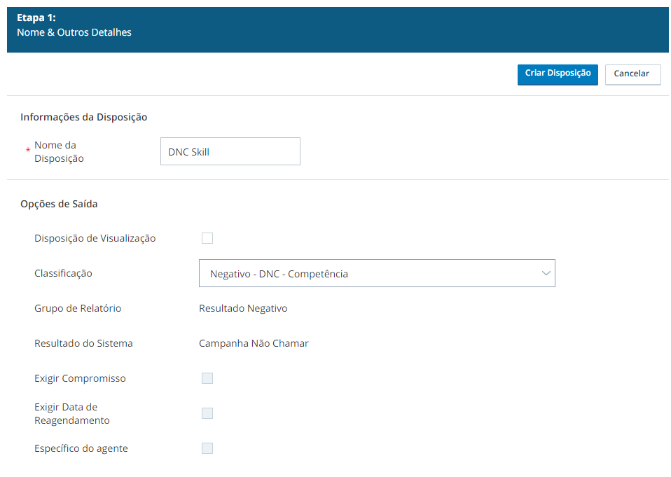 Captura de tela de uma nova disposição de DNC de competência sendo criada
