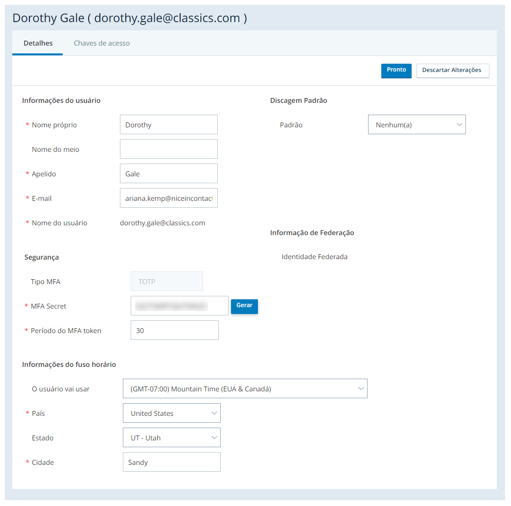 Guia Detalhes das configurações da conta