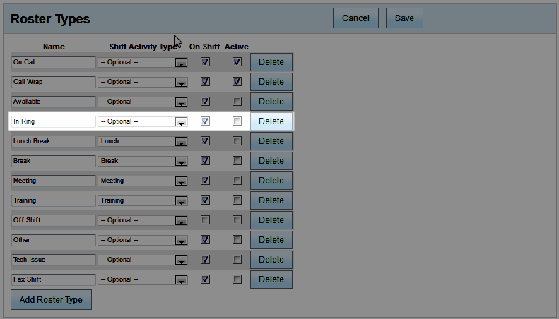 Edit Roster Types