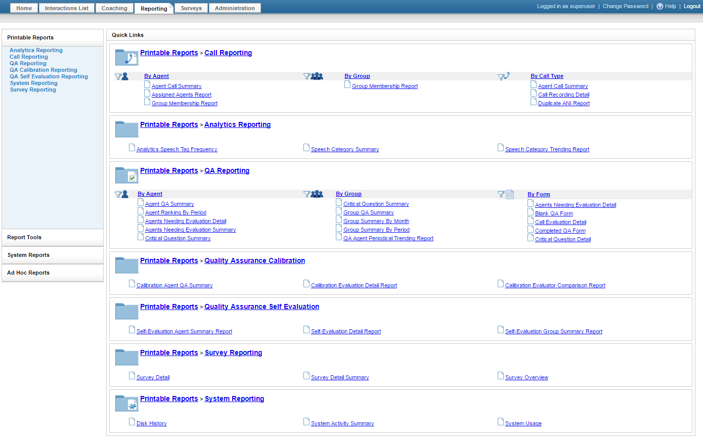 Printable Reports Page