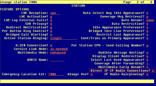 A screen shot of the GEDI interface with the Direct IP-IP CAudio Connections? question set to n. 