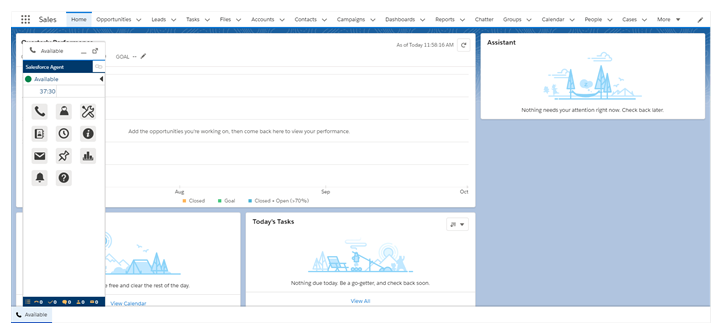 Agent for Salesforce Classic in Lightning 應用程式位於 Salesforce 頂部。