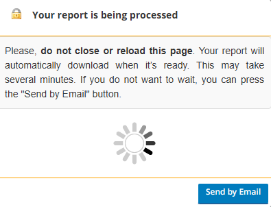 一個彈出式視窗，其中包含一個載入畫面和一個「透過電子郵件傳送」按鈕。